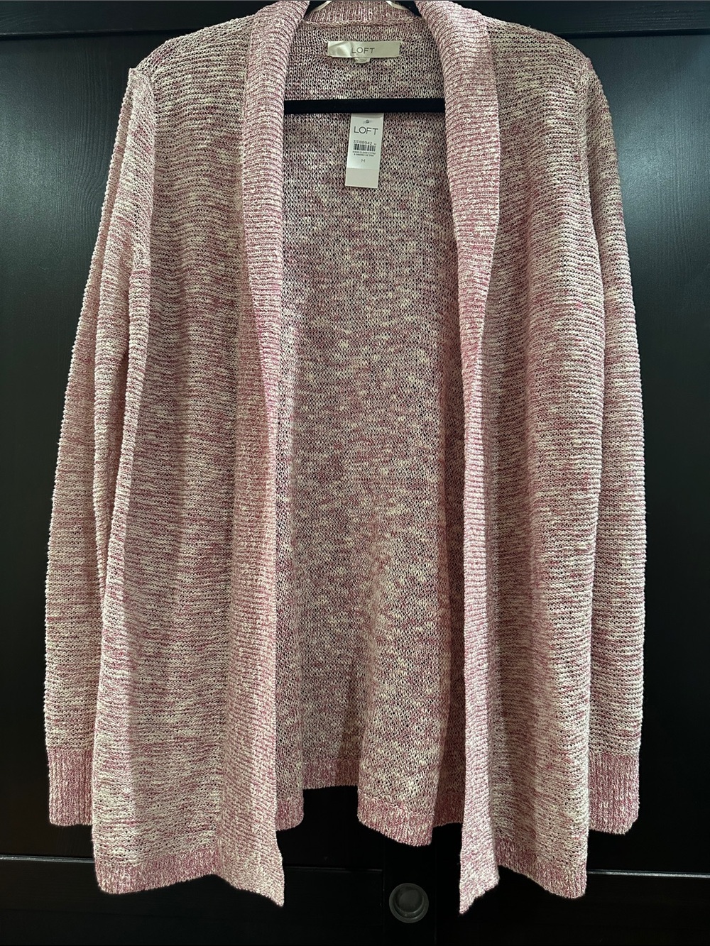 LOFT Pink Marled Open-Front Shawl Collar Cardigan Sweater